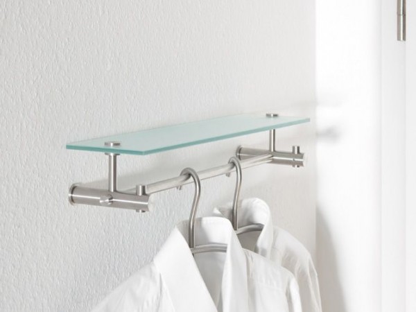 Phos Edelstahl Wandgarderobe G9-500G mit Glasablage