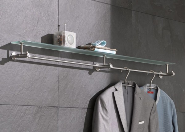 Phos Edelstahl Wandgarderobe G9-500G mit Glasablage
