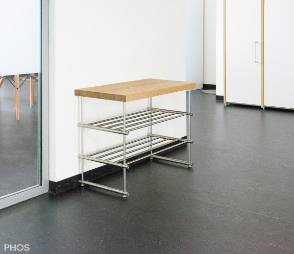 Phos Edelstahl Schuhregal GSB700-2 mit Sitzfläche Eiche