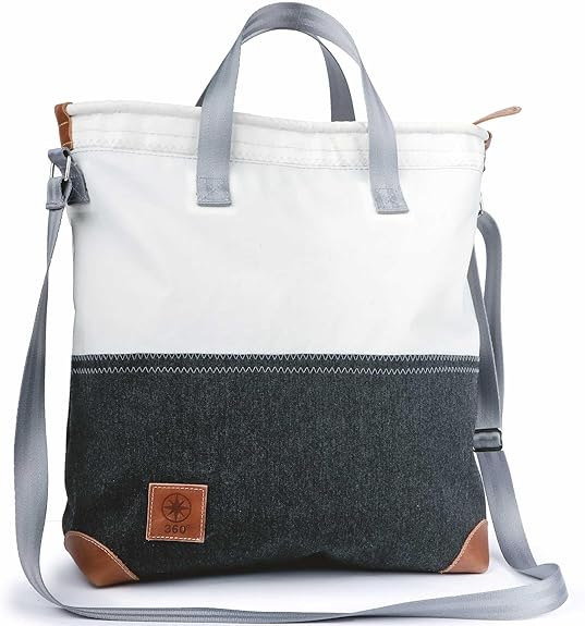 360° Segeltuchtasche Ahoi Crossover Shopper weißes Segel und dunkelgraues Persenning