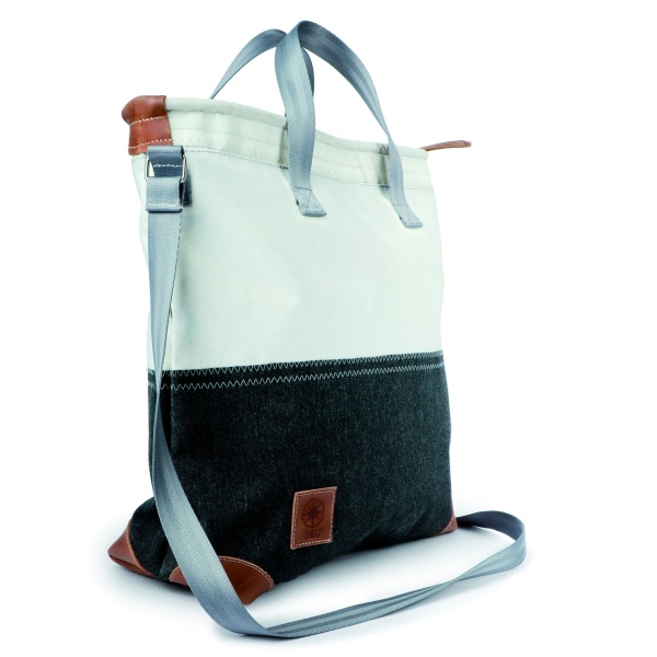 360° Segeltuchtasche Ahoi Crossover Shopper weißes Segel und dunkelgraues Persenning