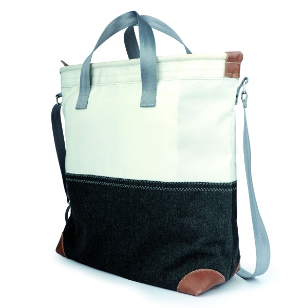 360° Segeltuchtasche Ahoi Crossover Shopper weißes Segel und dunkelgraues Persenning