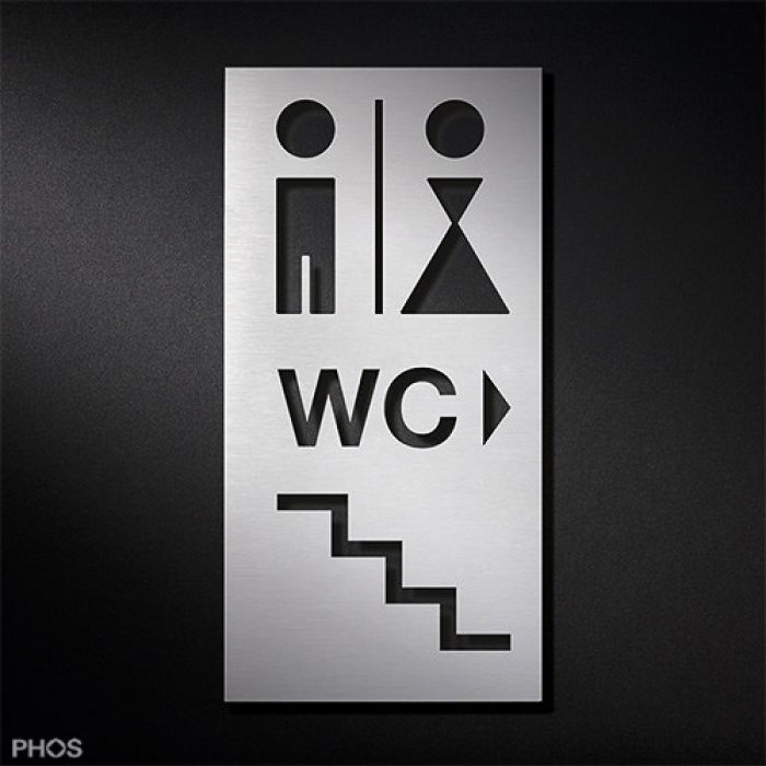 Phos Edelstahlschild WC-Toilettenschild Herren | Damen WC Treppe links
