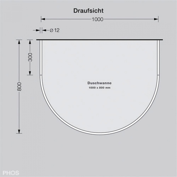 Phos Edelstahl Duschvorhangstange Halbkreis verlängert DR500HD800