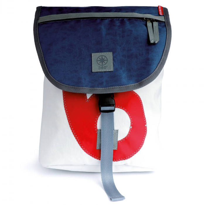 360° Segeltuchtasche Rucksack Landgang mini Weiss-blau, Zahl rot