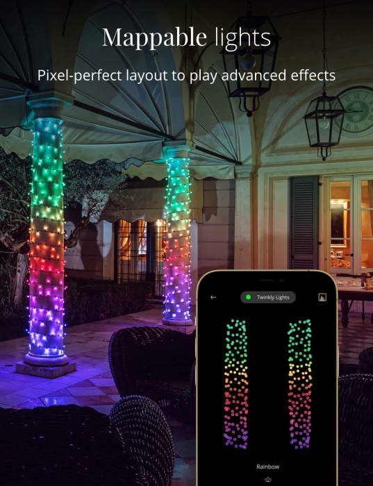 Twinkly Strings – App-gesteuerte LED-Lichterkette mit 250 LED RGB+W schwarzes Kabel